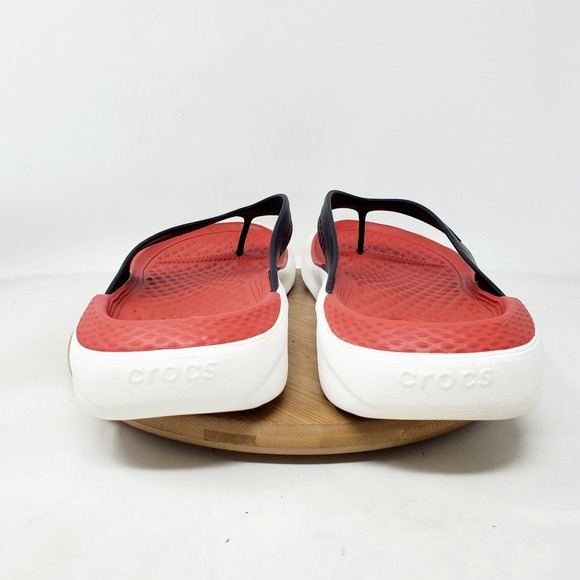 Crocs LiteRide Flip Flop Mens 10 Black Red Lightweight Sandals Shoes - Picture 8 of 13